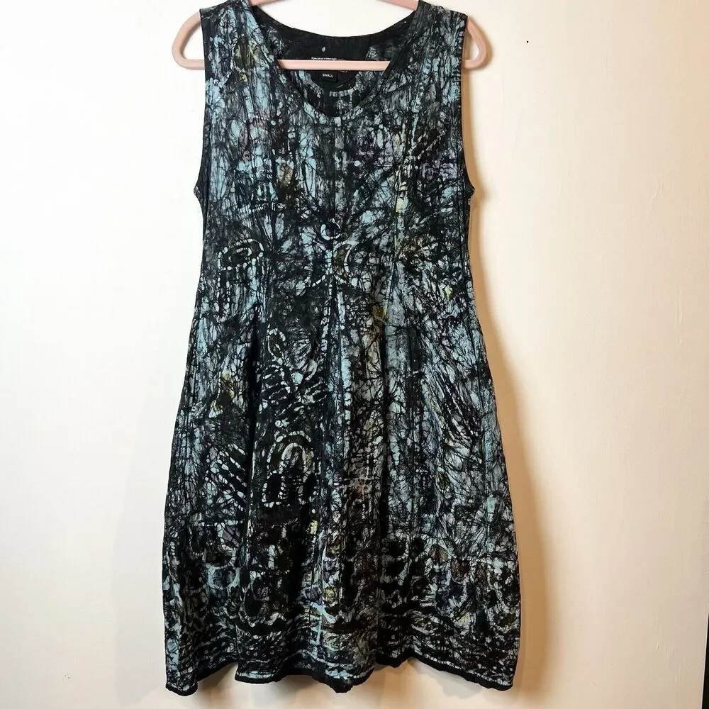 Spirit Of Courage Nnamdi Ibenagu Dress African Batik Tie Dye Sz S Black Teal - Picture 1 of 10